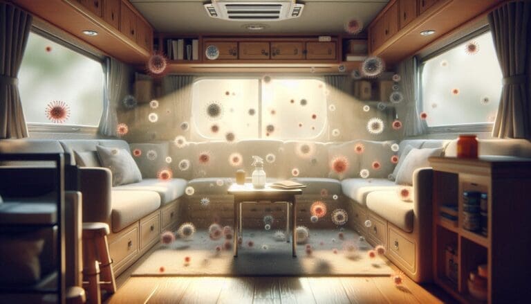 Microbes and odor molecule float in the air of an RV