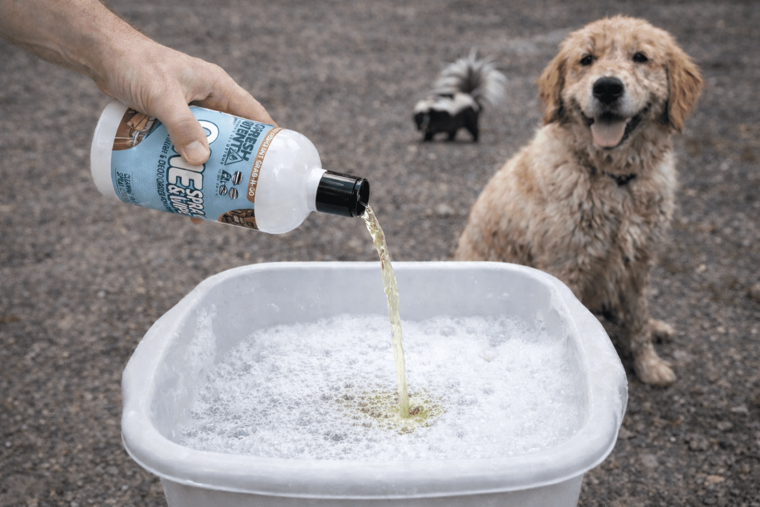 Preparing a deodorizing bath Preparing a deodorizing pet bath