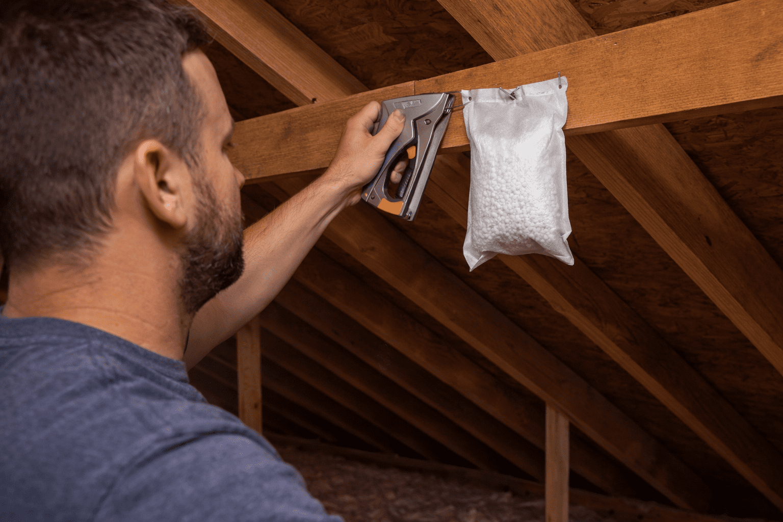Stapling STOW-AWAY 90 in an attic