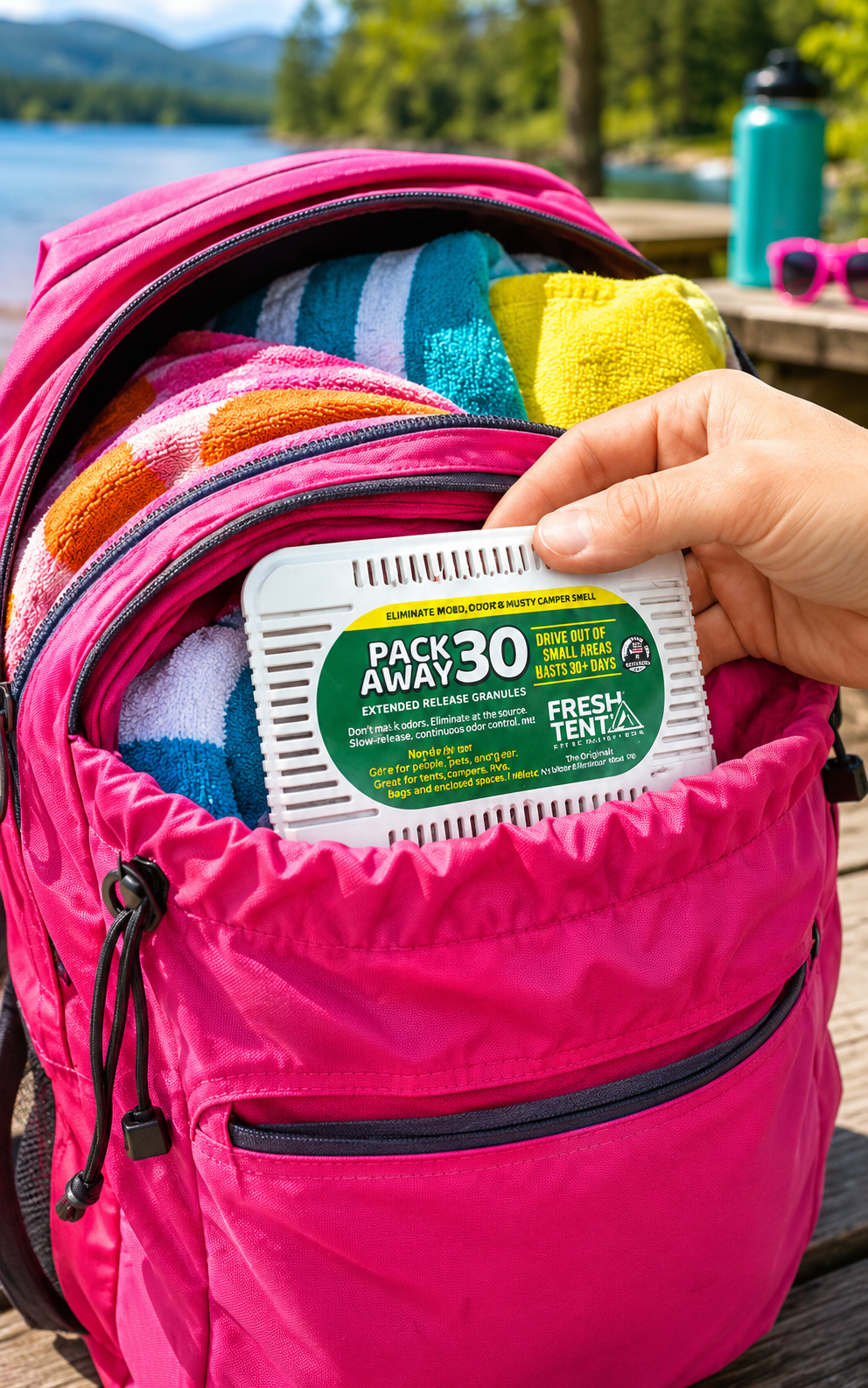 pack-a-way 30 is easy to put into back packs for continuous odor removal