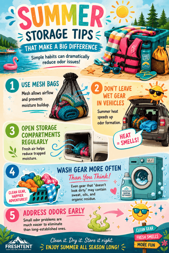infograph showing the different ways to keep items fresh and dry and odor free this summer.